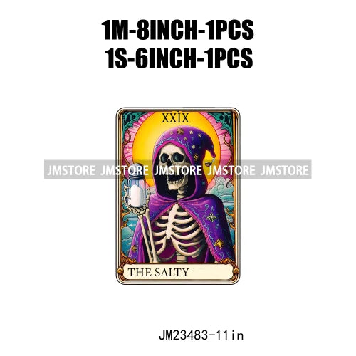 Snarky Funny Tarot Card Woman Sarcastic Skeleton Mother Witchy Vibes Skull Mama DTF Logos Transfer Stickers For Clothing