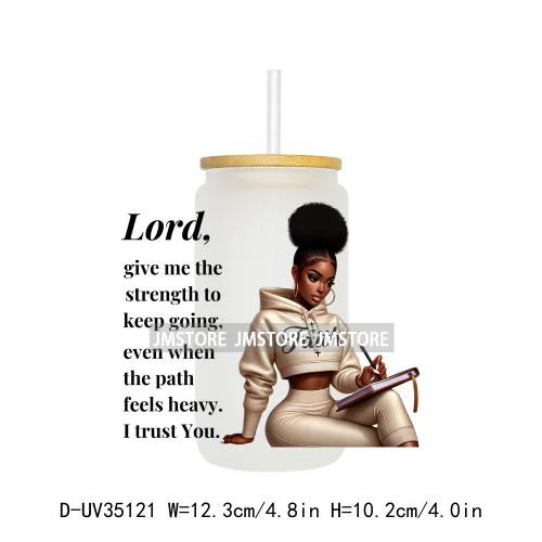 Christian Quotes Afro Pray Girl UV DTF Transfer Stickers Decals Ready To Apply Waterproof For 16OZ Libbey Glass Can Cups Tumbler