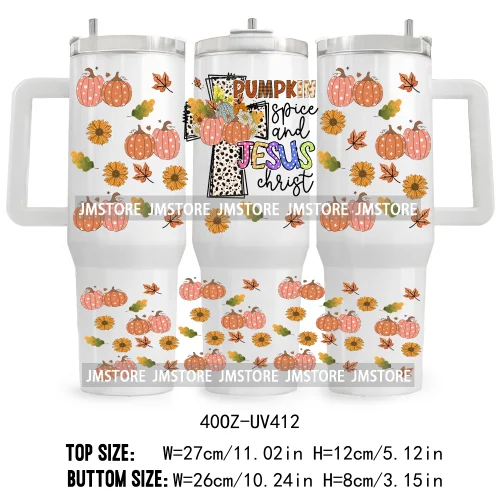 Retro Pumpkin Season Bow UV DTF 40OZ Tumbler Wrap Ready To Apply Good Quality Waterproof Dog Mom Fall Mama Transfer Stickers