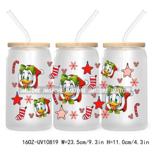 Cartoon Christmas Kids Friends 16OZ UV DTF Cup Wrap Waterproof Transfer Stickers For Libbey Glass Can Candy Cane Merry Christmas