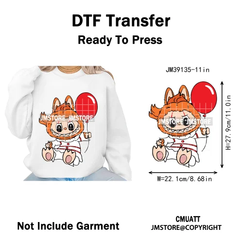 Cute Monster Cartoon Character Spooky Halloween Season Iron on DTF Washable Transfers Stickers Ready to Press for T-shirts Bags