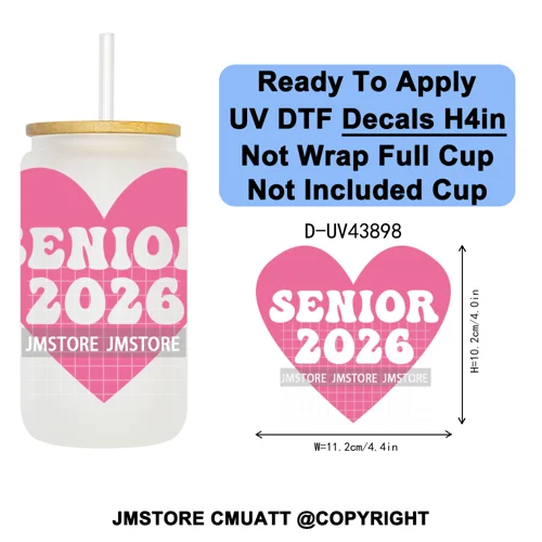 College Grad Class Of 2026 UV DTF Cup Decals Ready To Apply Transfer Stickers Durable Custom Labels For Libbey Glass Can Mugs