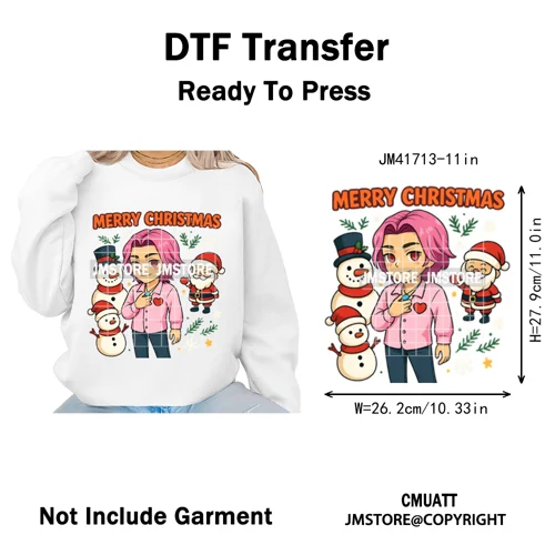 Holly Stars Gifts Happy Kpop Christmas Vibes Winter Holiday Iron on DTF Washable Transfers Stickers Ready to Press for Hoodies