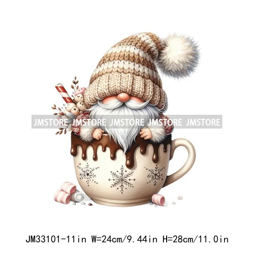 Cute Christmas Hot Cocoa Season Gnomes Sweet Winter Santa Quotes Iron On DTF Transfers Stickers Ready To Press T-shirts Bags