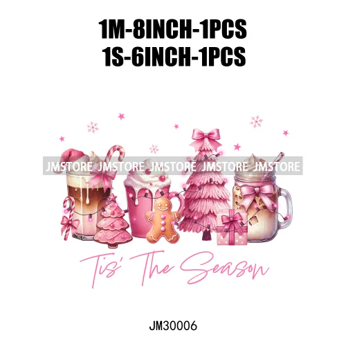 Coquette Pink Girly Christmas Vibes Book Just Waiting For Christmas Iron On DTF Transfer Stickers Ready To Press For Hoodies Bag