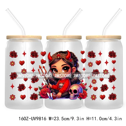 Day Of The Dead 16OZ UV DTF Cup Wrap Transfer Stickers Hispanic Chibi Baby Girl Custom Labels Waterproof For Libbey Glass Can