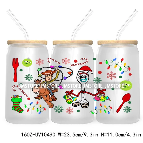 Merry Christmas Mouse UV DTF Sticker For 16OZ Libbey Glass Cup Can Wrap Transfer Stickers Custom Labels Xmas Cartoon Characters