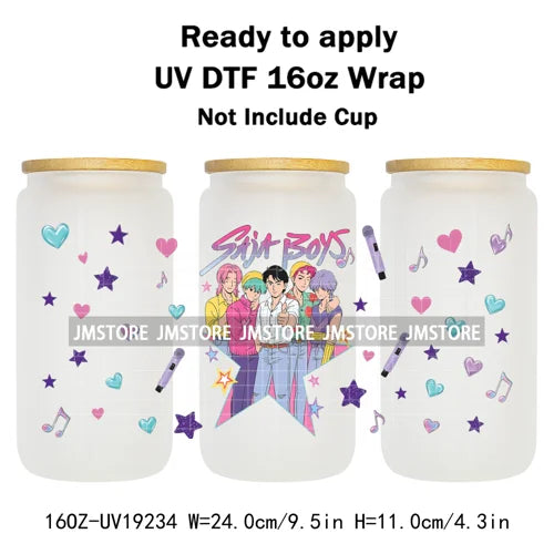 Kpop Saja Boys Bands Demon Hunter UV DTF Wraps Transfer Sticker Selfadhesive Waterproof High Quality For 16OZ Libbey Glass Can
