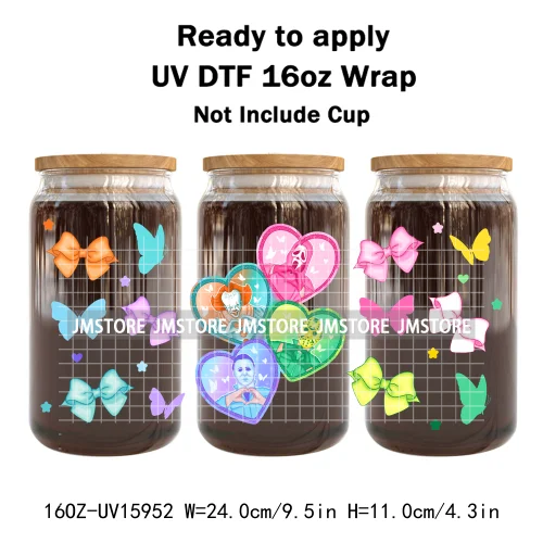 Halloween Horror Characters Scary Movie Killers 16OZ UV DTF Cup Wraps Ready To Apply Transfer Stickers For Libbey Glass Can Mugs