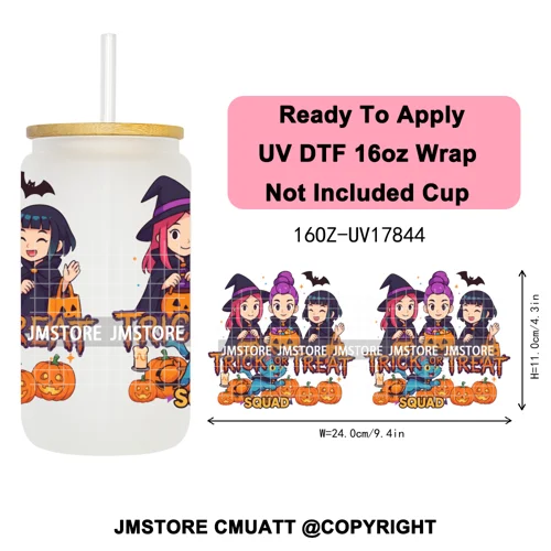 Kpop Movie Demon Hunters Boo Halloween Pumpkin Party 16OZ UV DTF Cup Wraps Ready To Apply Transfer Stickers For Libbey Glass Can