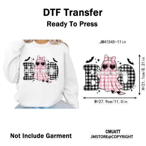 Pumpkin Leopard Spooky Ghost Moo Boo Cow Pet Halloween Bow Iron on DTF Washable Transfers Stickers Ready to Press for T-shirts