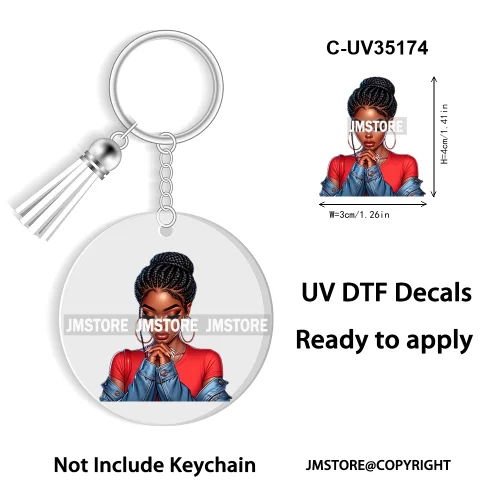 Christian Jesus God Pray Afro Girl UV DTF Decal Round Keychain Ready To Apply WaterProof Transfer Stickers For Circle Keychain