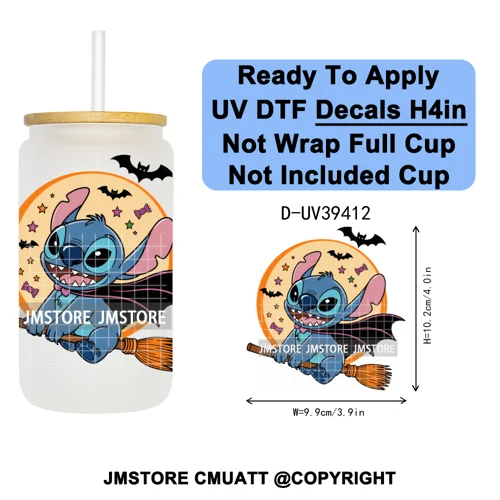 Witch Cartoon Horror Halloween Mummy UV DTF Transfer Stickers Decals Ready To Apply Waterproof For 16OZ Libbey Glass Can Tumbler