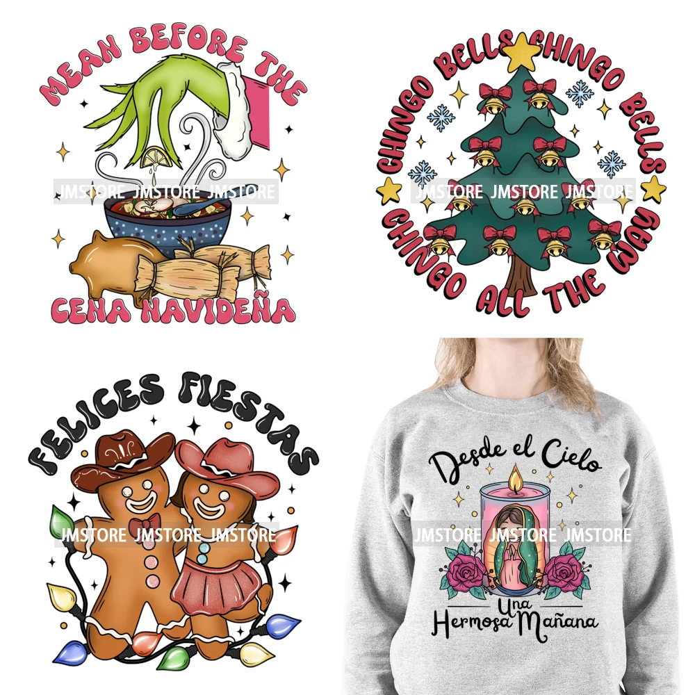 Latina Feliz Navidad Mexican Gingerbread Concha Tamale Cafecito Y Chisme Christmas Iron On DTF Transfers Stickers For Clothing