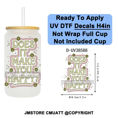 Bookish Positive Quotes Self Care UV DTF Transfer Stickers Decals Ready To Apply Waterproof For 16OZ Libbey Glass Can Tumbler