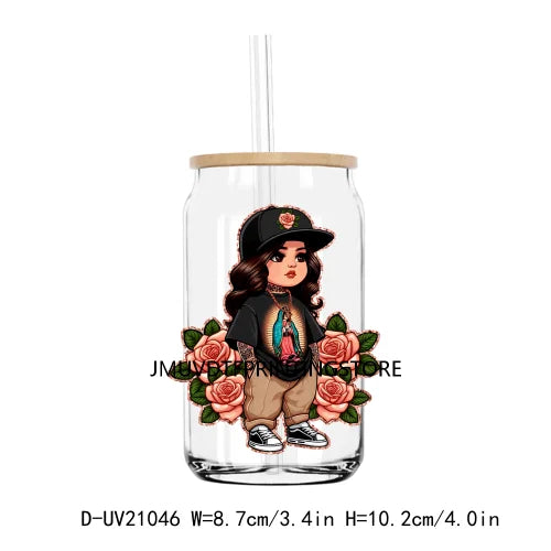 Mexican Latina Mama Chicano Cartoon Girls UV DTF Transfer Stickers Decals For Libbey Cold Cups Mugs Tumbler Waterproof DIY Logo