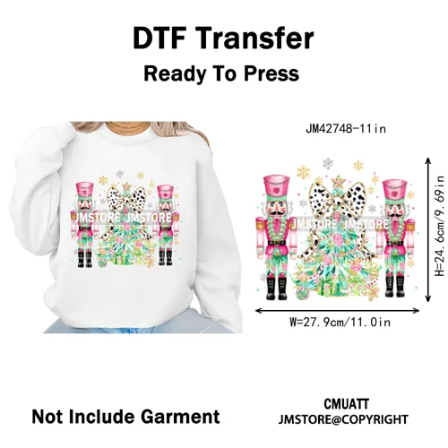 Merry Christmas Holly Jolly Coquette Tree Cartoon Movie Vibes Iron on DTF Washable Transfer Stickers Ready to Press for Textiles