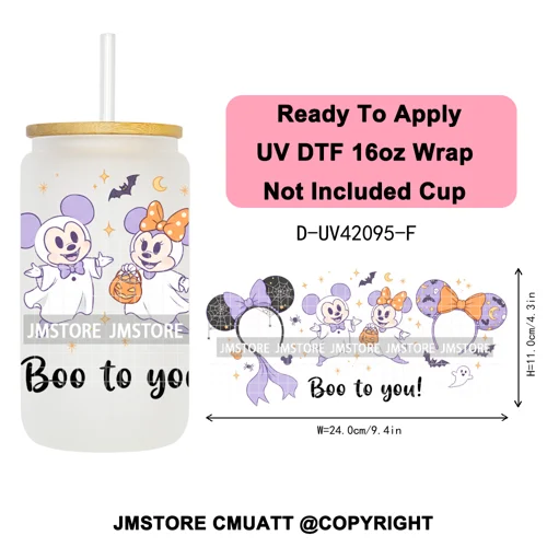 Mouse Halloween Villain Girly Cartoon Princess 16OZ UV DTF Cup Wraps Ready To Apply Transfer Stickers For Libbey Glass Can Mugs