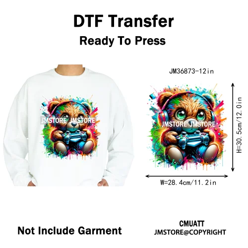 12in Colorful Graffiti Urban Stree Vibes Fearless Gangster Bear Washable Iron on DTF Transfer Sticker Ready to Press for Clothes