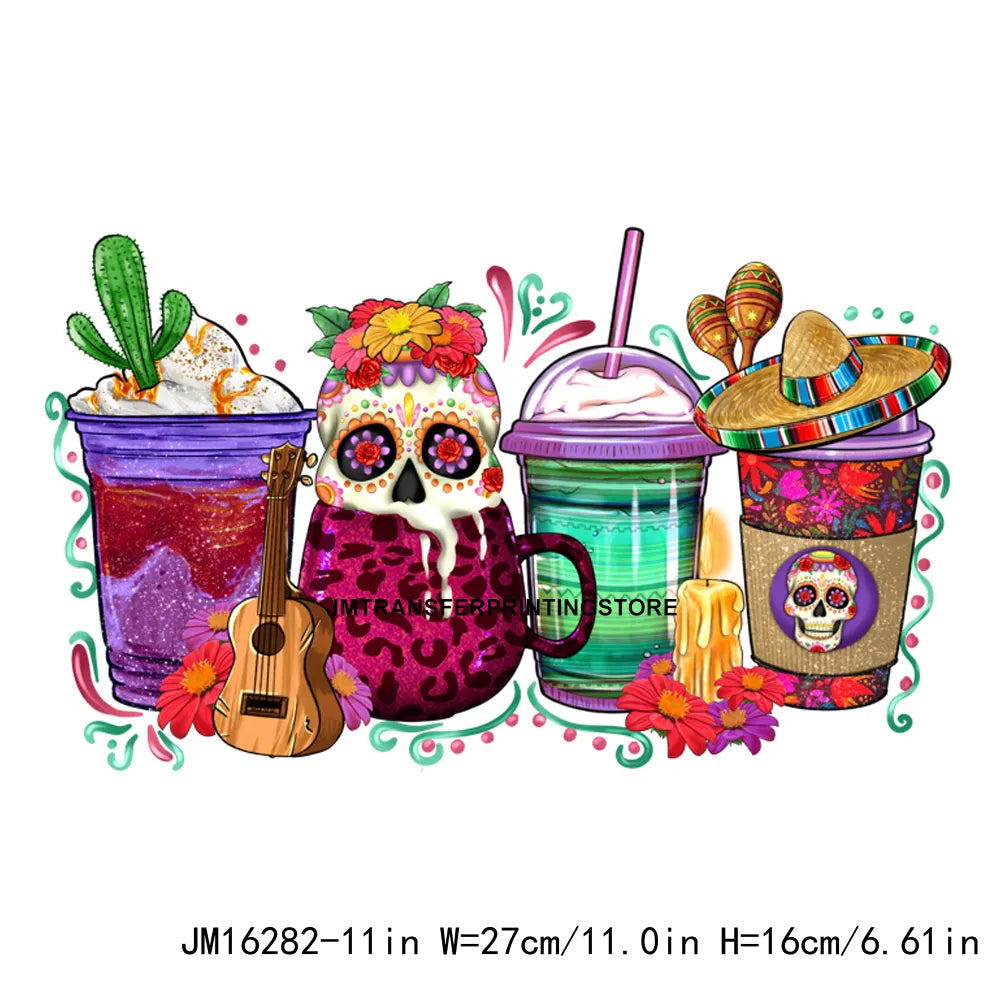 Peace Love Cafecito Cinco De Mayo Printing Decals Mexico Festival Culture Coffee Cup DTF Transfer Ready To Press For Bag Hoodies