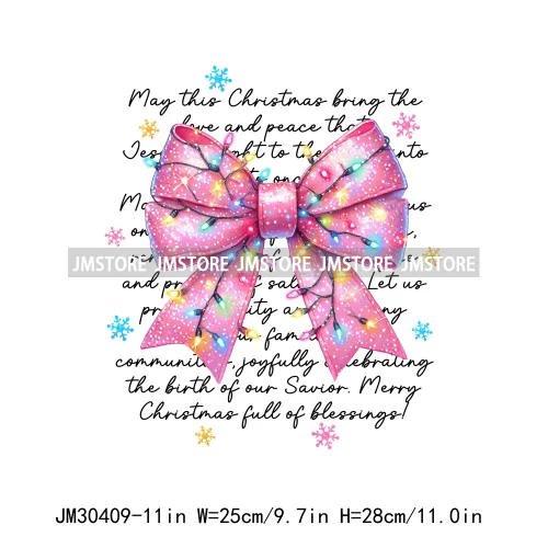 Coquette Bow Girly Christmas Merry White Holidays Santa Christian Xmas Iron On DTF Transfers Sticker Ready To Press For Clothing