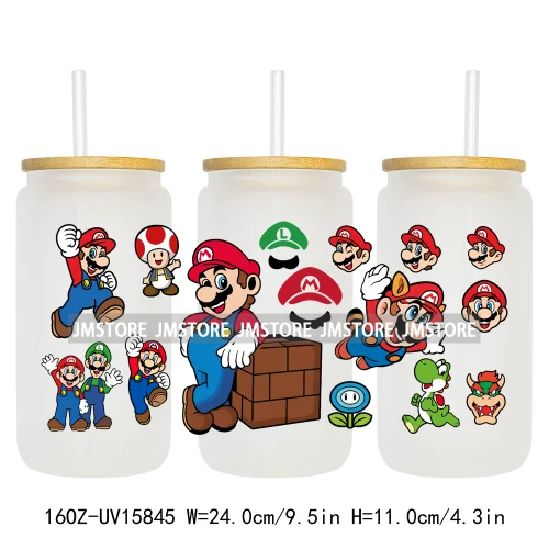 Retro Game Super Hero Princess UV DTF Cup Wraps Ready To Apply Waterproof Transfer Stickers For 16OZ Libbey Glass Can Tumbler