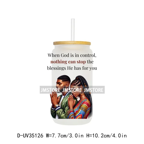 Christian Quotes Afro Pray Girl UV DTF Transfer Stickers Decals Ready To Apply Waterproof For 16OZ Libbey Glass Can Cups Tumbler