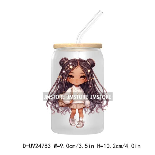 Fashion Chibi Dreadlock Girls UV DTF Transfers Stickers Decals For Libbey Cold Cups Mugs Tumbler Waterproof DIY Craft Black Girl