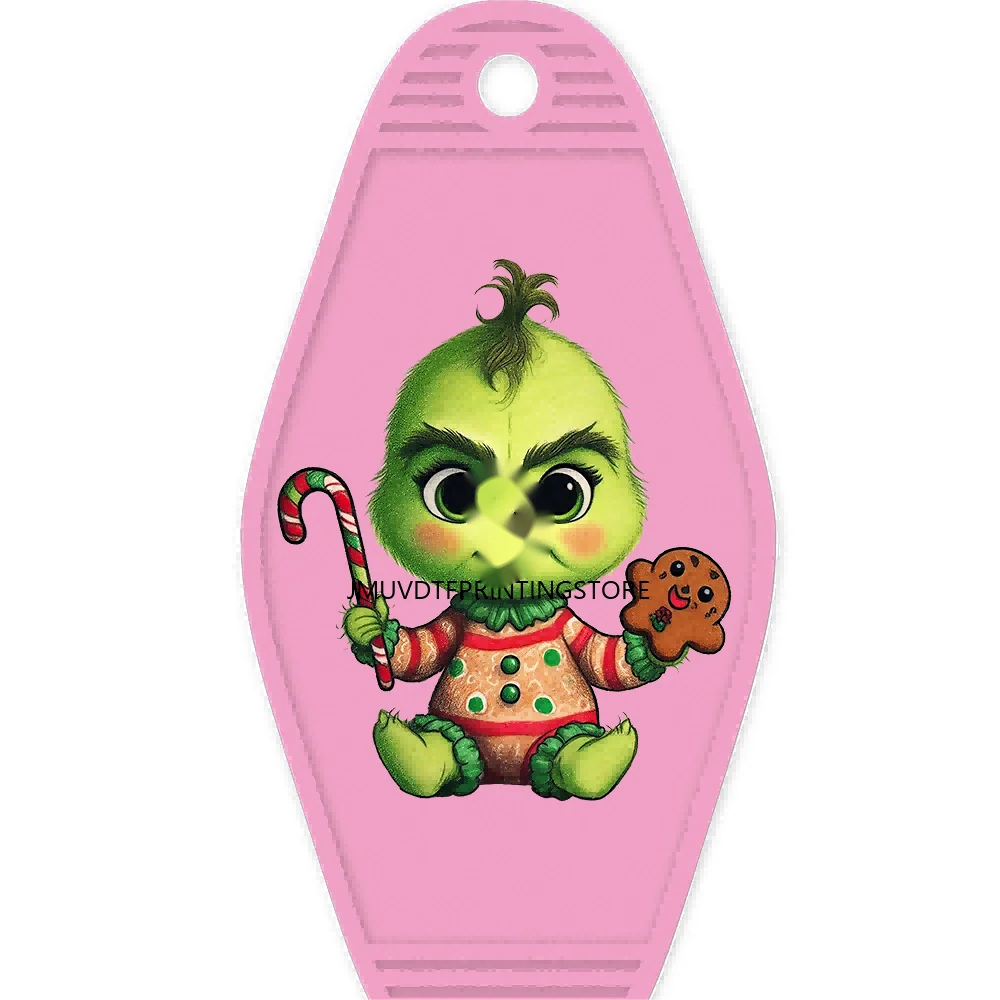 Christmas Cute Baby Green Guy With Santa Hat Gifts High Quality WaterProof UV DTF Sticker For Motel Hotel Keychain