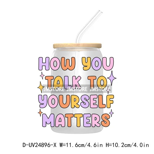 Positive Quotes UV DTF Transfer Stickers Decals For Libbey Cold Cups Mugs Tumbler Waterproof DIY Craft Coquette Pink Bow Bookish