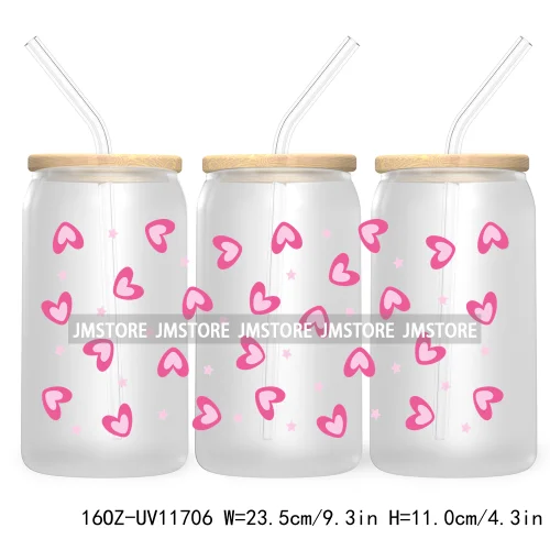 Funny Valentines Quotes 16OZ UV Cup Wrap DTF Transfer Stickers For Libbey Glass Can Cups Tumbler Self Love Valentine Hearts Kiss