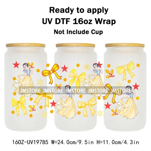 Coquette Princess Christmas Gifts 16OZ UV DTF Cup Wraps Ready To Apply Waterproof Transfer Stickers For Libbey Glass Can Cartoon