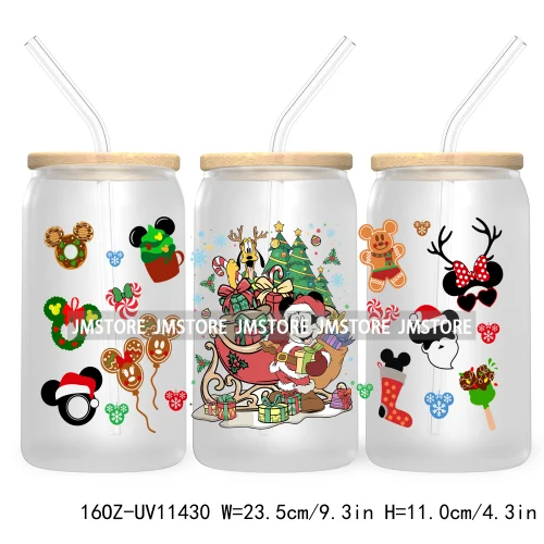 Merry Christmas Cartoon Couple 16OZ UV DTF Cup Wrap Ready To Apply For Libbey Glass Can Cup Tumbler Gingerbread Candy Cane Mouse