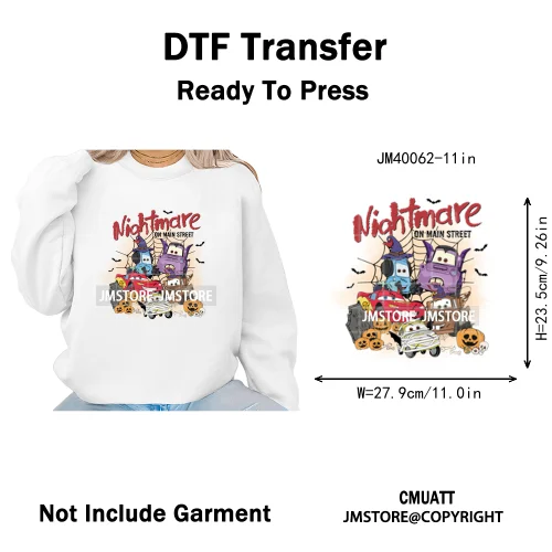 Nightmare on Main Street Pumpkin Spooky Halloween Cartoon Season Iron on DTF Heat Transfers Stickers Ready to Press for Hoodies