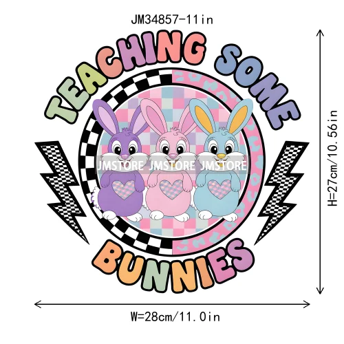 Cute Teacher Bunny Coquette Teaching Sweet Heart Floral Happy Easter Iron On DTF Transfers Stickers Ready To Press For Clothing