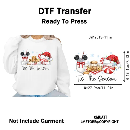 Cute Cartoon Character Coffee Cup Coquette Candy Merry Christmas Iron on DTF Heat Transfers Stickers Ready to Press for Hoodies