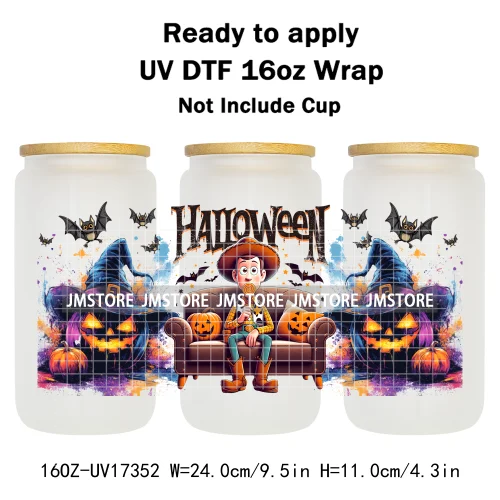 Spooky Halloween Cartoon Character Ghost Bats Pumpkin UV DTF Stickers Ready To Apply Cup Wrap Custom Prints For Libbey Can Glass