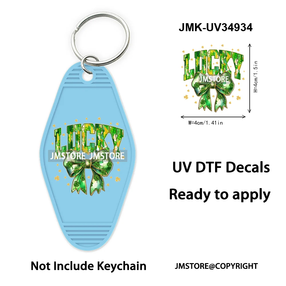 Coquette Green Bow Lucky Mama St Patrick's Day High Quality WaterProof UV DTF Sticker For Motel Hotel Keychain