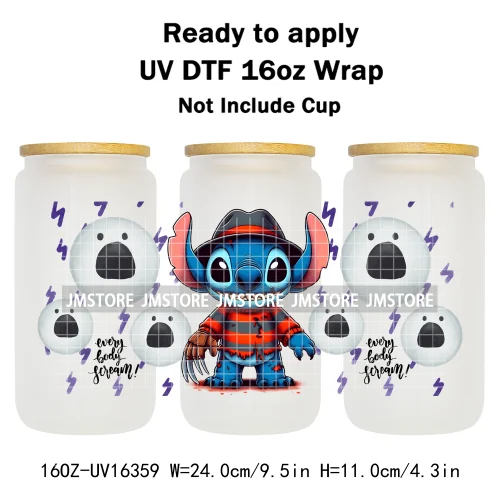 Horror Halloween Cartoon Killers 16OZ UV DTF Cup Wraps Ready To Apply Waterproof Transfer Stickers For Libbey Glass Can Tumbler