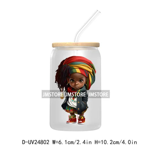 Cute Little Black Boy Girl UV DTF Transfer Stickers Decals For Libbey Cold Cups Mugs Tumbler Waterproof DIY Craft Cool Afro Kids