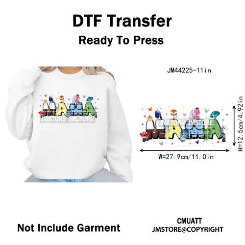Cartoon Mama Princess Happy Mother's Day Family Vacation Iron on Washable DTF Heat Transfers Stickers Ready to Press for Hoodies