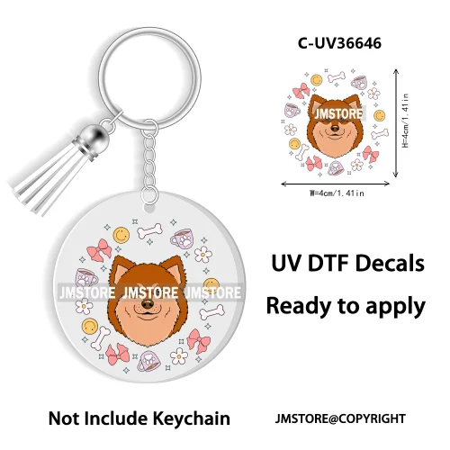 Floral Cat Lover The Best Mama Ever UV DTF Decal Round Keychain Ready To Apply WaterProof Transfer Stickers For Circle Keychain