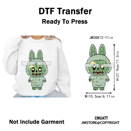 Retro Laboo Halloween Horror Character Washable Printing Iron on DTF Heat Transfers Stickers Ready to Press for Clothes Bags