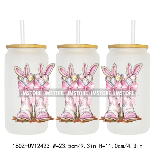 He Is Risen Christian Easter 16OZ UV Cup Wrap DTF Transfer Stickers For Libbey Glass Can Cups Tumbler Girly Happy Easter Bunny