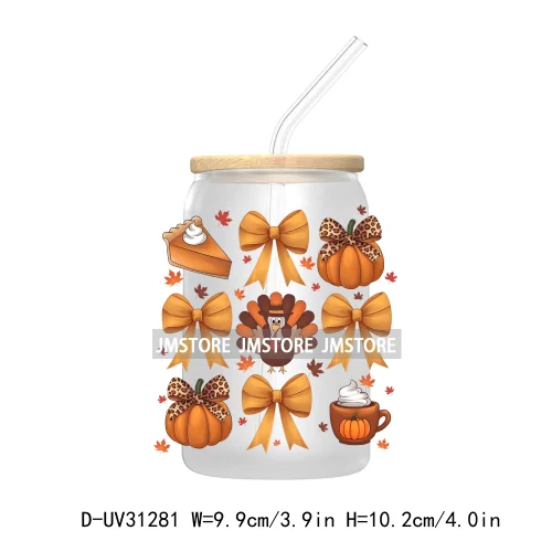 Thanksgiving Pumpkin Fall Bible Verse UV Sticker Decal For Libbey Cold Cup Mug Tumbler Transfer Sticker Coquette Bow Jesus Cross