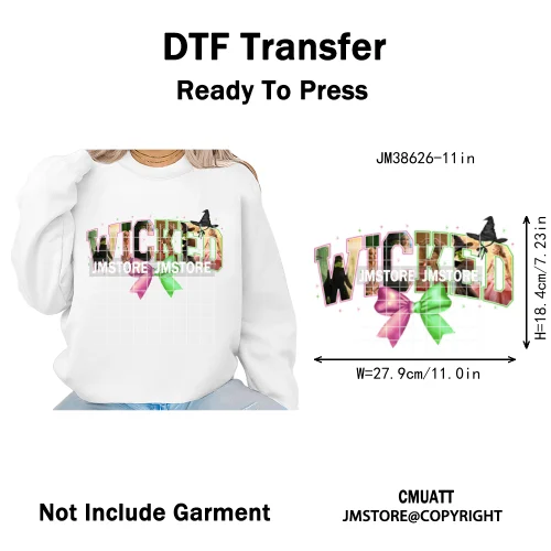 Witch Changed For Good Faux Glitter Pink and Green Movie Iron on DTF Washable Transfers Stickers Ready to Press for Clothes Bags