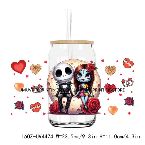 Cartoon Horror Movie Couple Valentine UV DTF Sticker For 16OZ Libbey Glass Cup Can Wrap Transfer Sticker Custom Labels DIY Logo