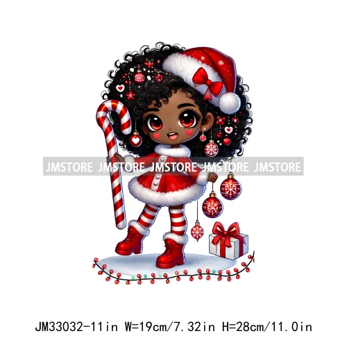 Sweet Santa African American Girly Christmas Character Holiday Vibes Xmas Iron On DTF Transfers Stickers Ready To Press T-shirts