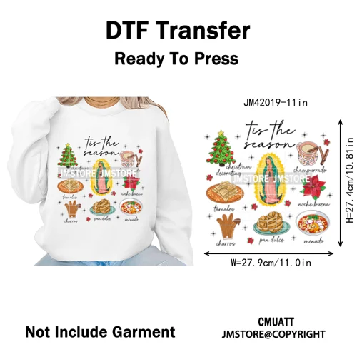 Tis The Season Pan Dulce Mexican Xmas Tuki Donkey Spanish Christmas Latin Iron on DTF Transfers Stickers Ready to Press for Text