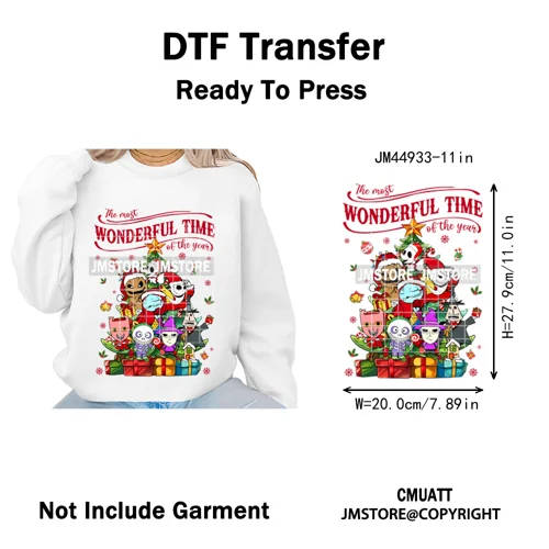New Nightmare Horror Christmas Movie Characters Lover Iron on Washable DTF Heat Transfers Stickers Ready to Press for Clothes